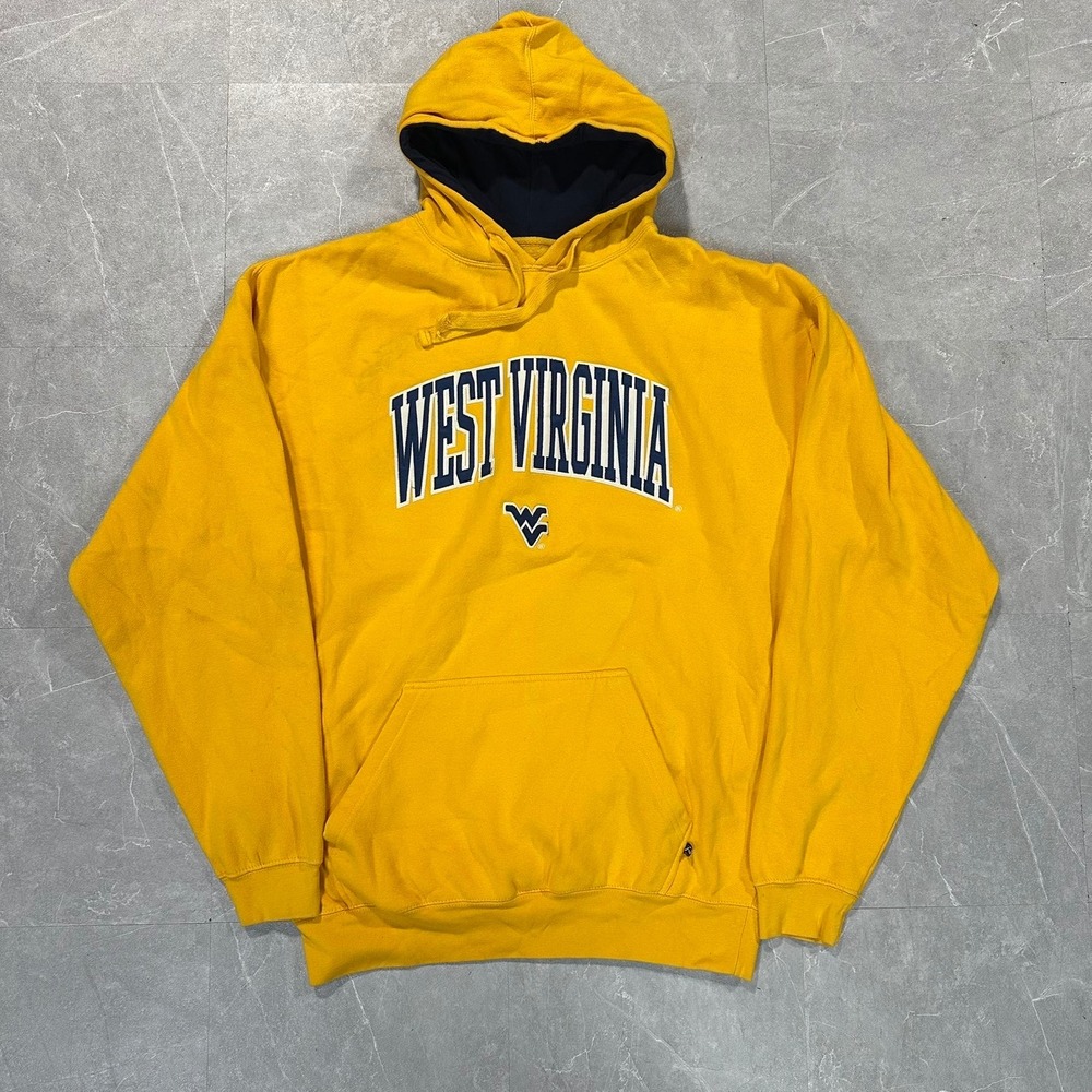 J America West Virginia Mountaineers Hoodie Yellow Navy Mens 2XL WVU Pullover